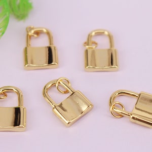 HOT 20Pcs 10x14mm Gold plated Lock shape Copper Metal beads connector pendant /bracelet /necklace/Earring,Jewelry Findings
