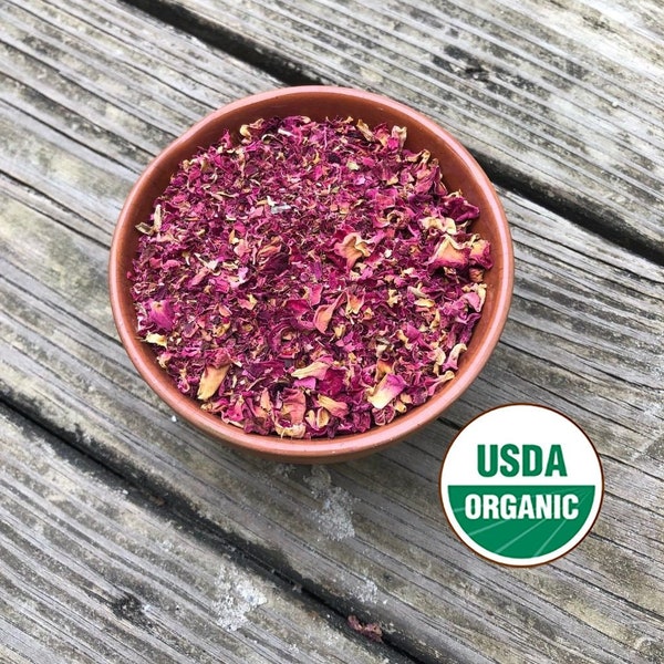 Organic Crushed Dried Red Rose Petals - 1 ounce (approx. 1.3 cup) Rosa Centifolia