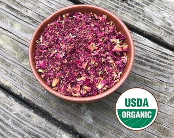 Organic Crushed Dried Red Rose Petals - 1 ounce (approx. 1.3 cup) Rosa Centifolia