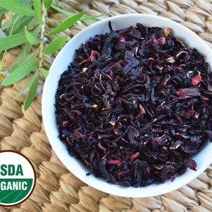 Organic Hibiscus Flowers Dried, Loose, Cut. Hibiscus Tea. Certified Organic - 2 ounces, Hibiscus sabdariffa tea