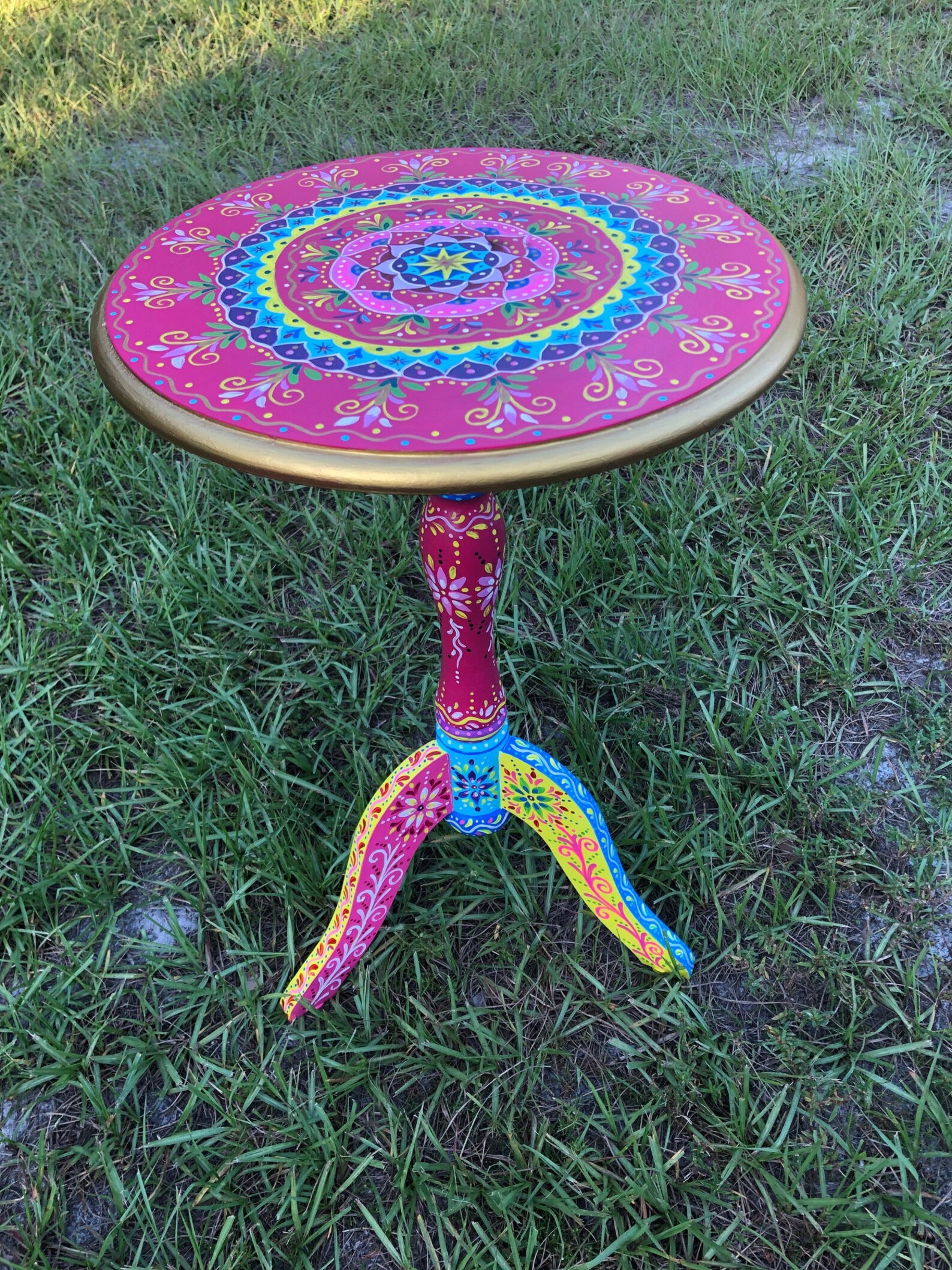 Original Hand Painted Round Accent Table. Hand Painted Etsy