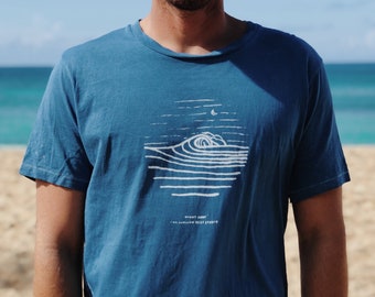 Men's Surf shirt - Night Surf - indigo shirt - surfing shirt men - graphic tee surf - Shallow Reef - graphic tees for men - ocean print