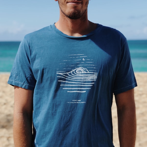 Men's Surf shirt - Night Surf - indigo shirt - surfing shirt men - graphic tee surf - Shallow Reef - graphic tees for men - ocean print