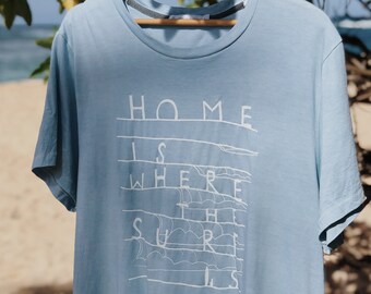 Home is Where the Surf is - mens surf shirt - mens indigo tshirt - surfing tshirt - indigo dyed shirt - Shallow Reef Studio - indigo clothes