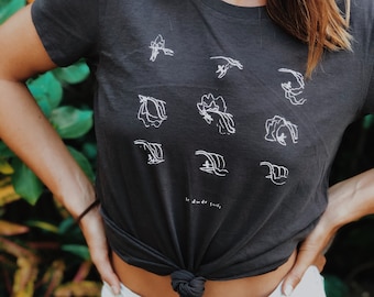 Womens Surf Shirt - Lil Dude Surfs - woman black tee shirt - surf shirt - surfing drawing - wave print shirt - womens minimalist shirt