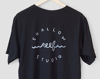 Shallow Reef Studio Logo T-shirt - Minimal Graphic tee men- Mens surf shirt - gift for surfer men - Wave design shirt - minimalist logo tee