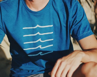Wave shirt - Mens surf shirt - Mens graphic tee - Minimalist mens t-shirt - Indigo shirt - Wave design - Geometric shirt - Swell Lines
