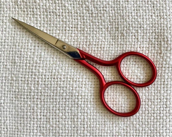 Premax  4 inch Red Hand Embroidery Scissors with smooth or serrated blades.