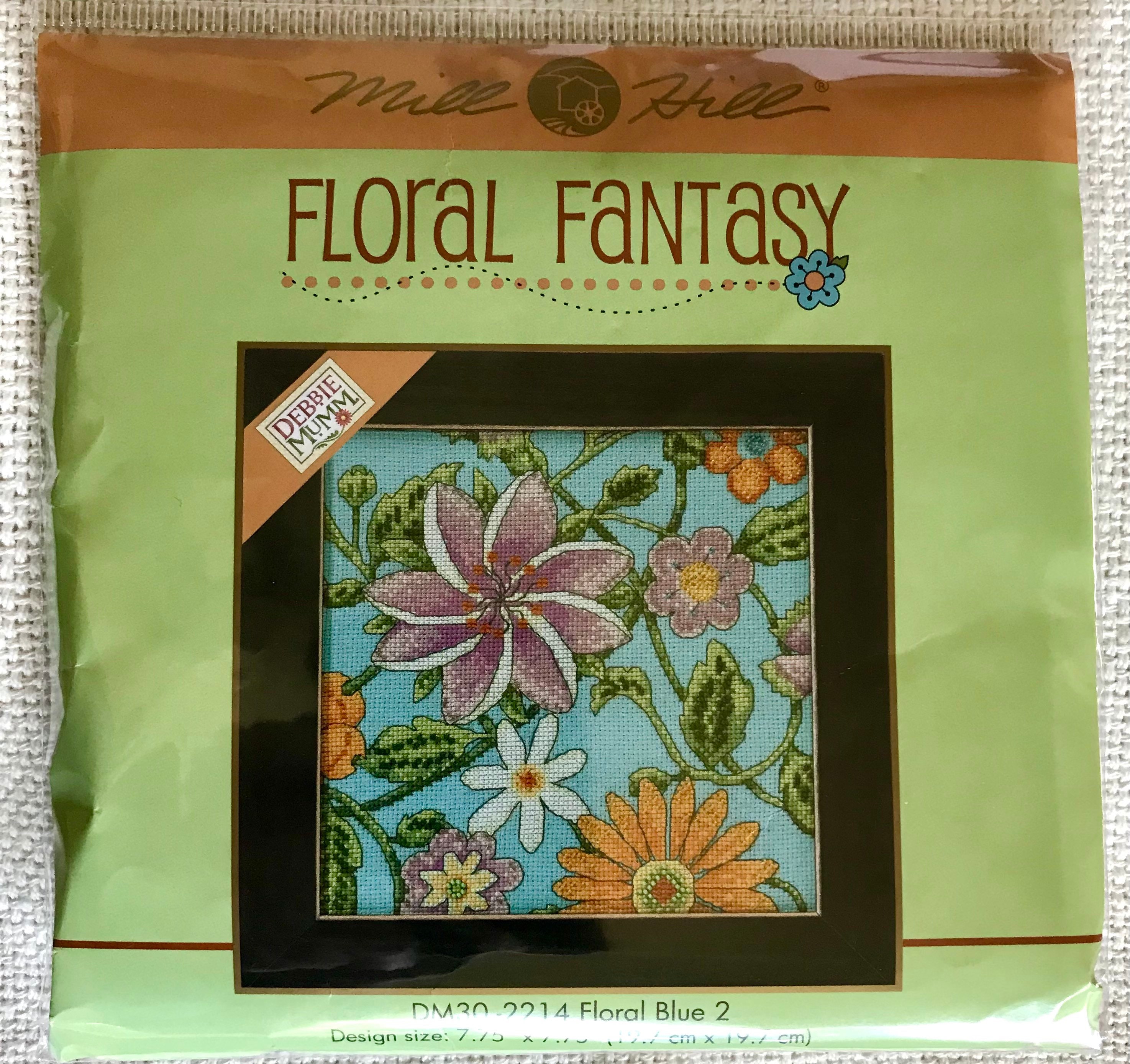 Debbie Mumm Floral Fantasy Floral Blue 2 Cross Stitch Complete Kit DM30-2214