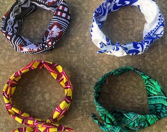 Colourful headbands hand-stitched in the South Pacific. Custom-made by local Fijian Women