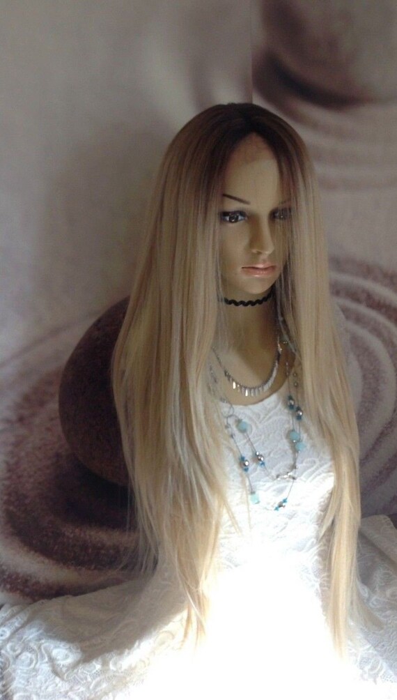 Ombre Dark Roots To 613 Blonde Lace Front Wig Human Hair Blend Etsy