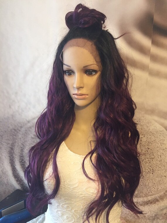 Dark Purple And Black Lace Front Wig Human Hair Blend Etsy
