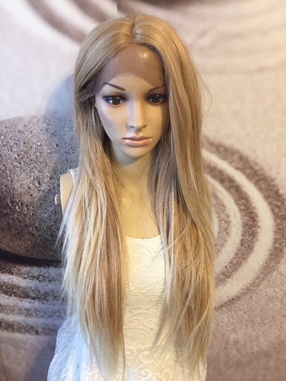 Human Hair Blend Wig Honey Blonde Mixed With 613 Blonde Lace Etsy
