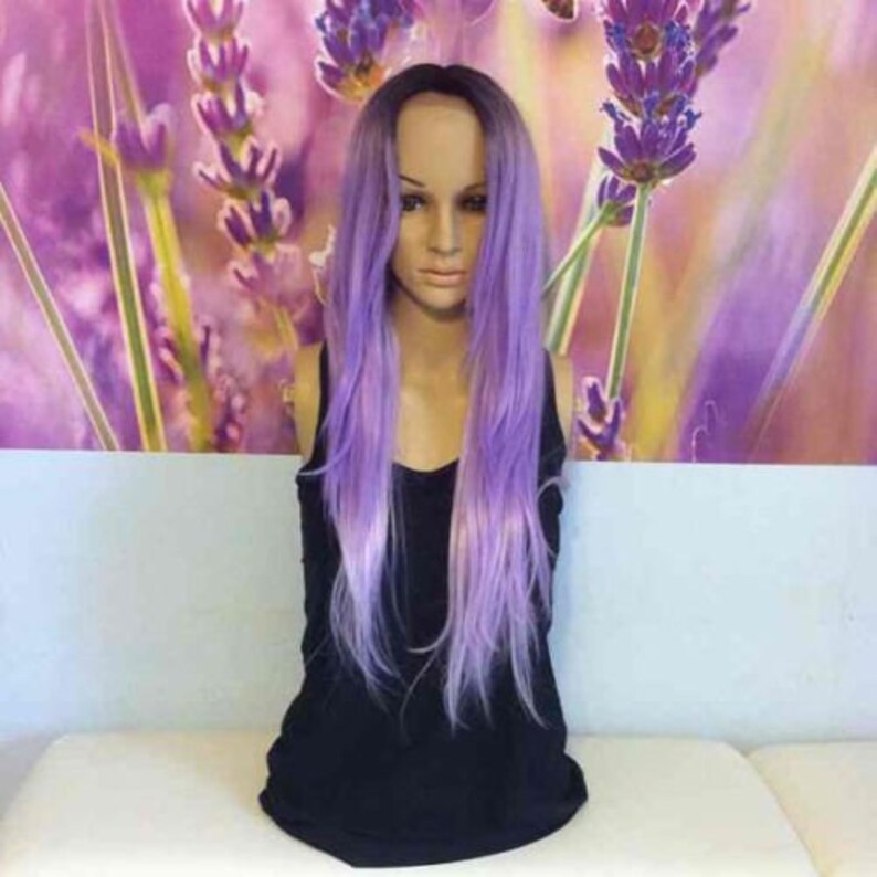 Ombre Dark Roots To Lavender Purple Lace Wig Synthetic Heat Etsy