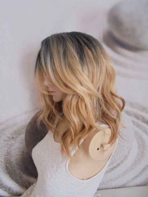 Ombre Mixed Black With Blondes Highlights Wavy Wig Etsy