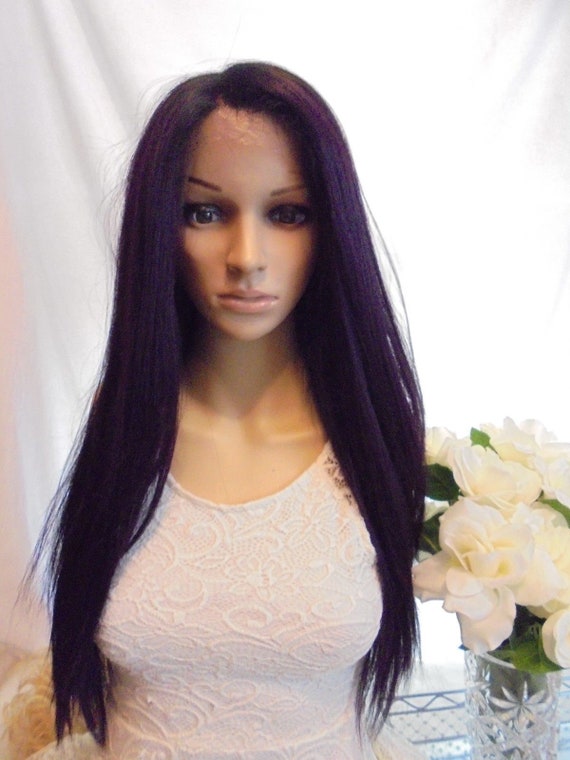 Dark Purple And Black Lace Front Wig Human Hair Blend Etsy