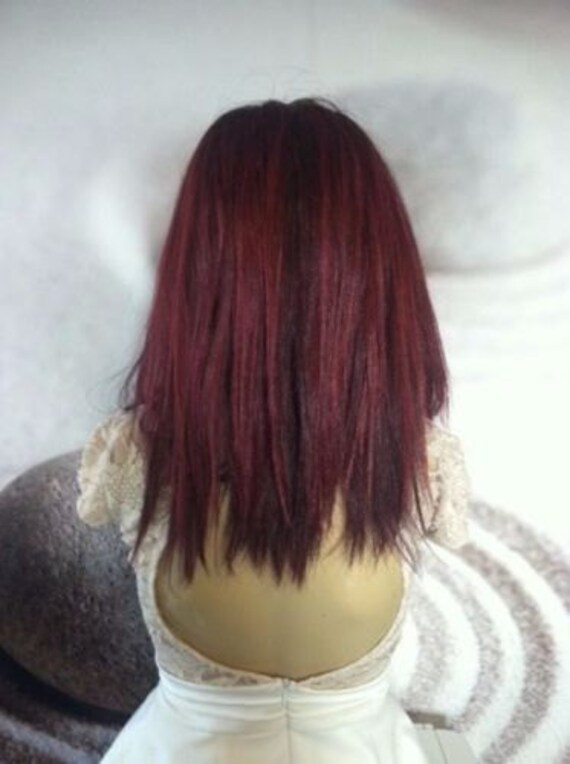 Ombre Dark Roots To Mix Maroon Red Wine Red Lace Parting Wig Etsy