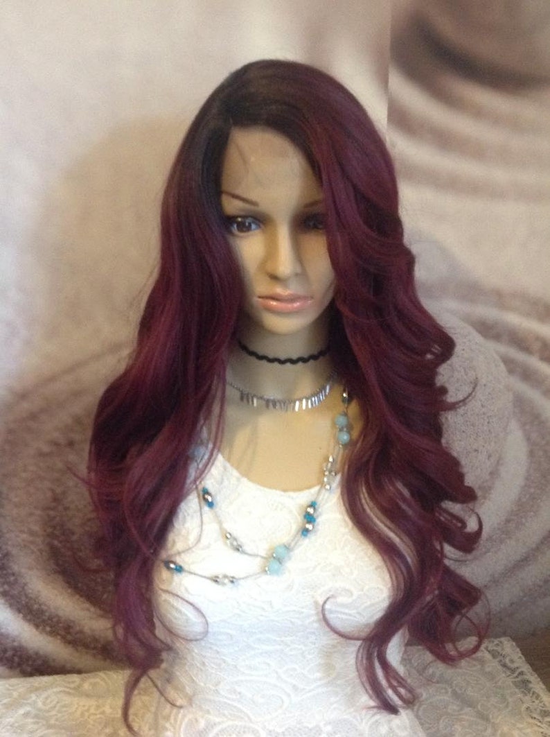 Dark Roots To Maroon Red Wine Red Lace Front Wig Heat Etsy