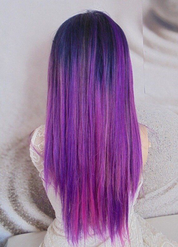 Purple Pink And Black Human Hair Blend Lace Front Wig Etsy