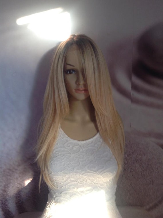 Ombre Dark Roots To Warm Golden Blonde Lace Front Wig 26