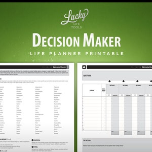Planilha / exercício do tomador de decisão, da LUCKY Life Tools - PDF para impressão; Tamanho carta 8,5"x11"
