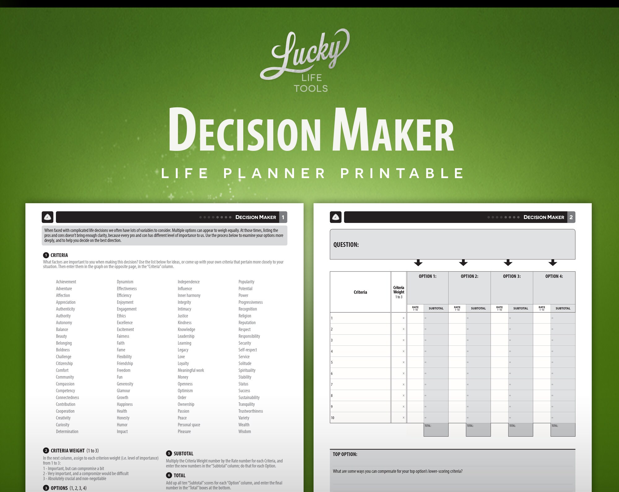 Decision Maker Worksheet / Exercise by LUCKY Life Tools - Etsy