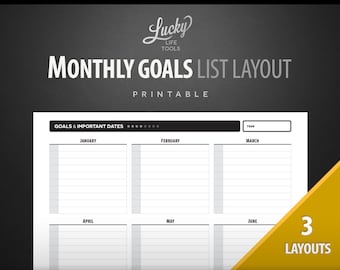 Monthly List / Calendar - Year at a glance, by LUCKY Life Tools - Printable PDF; Letter size 8.5"x11"