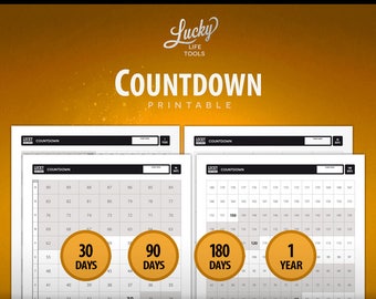Countdown "Don't break the chain" Calendar & Day Counter / Tracker, by LUCKY Life Tools; Printable PDF; Letter size 8.5"x11"
