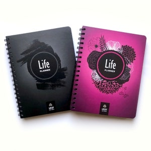 Life Planner: Goal Setting + weekly / monthly / yearly Agenda Calendar Journal (7.75" x 9.25"), by LUCKY Life Tools, Pink or Black