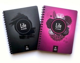 Life Planner: Goal Setting + weekly / monthly / yearly Agenda Calendar Journal (7.75" x 9.25"), by LUCKY Life Tools, Pink or Black