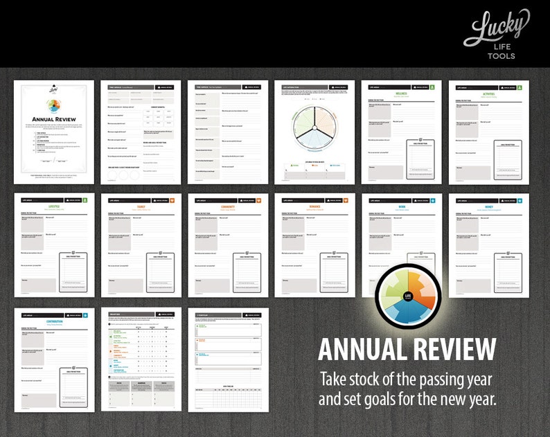 Annual Year-end Review (Personal), by LUCKY Life Tools, 14-page PDF Printable, 8.5 x 11 (Letter Size) - Binder format image 2