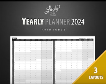 Yearly Planner / Calendar 2024, by LUCKY Life Tools - Year at a glance -  Printable PDF; US Letter size 8.5"x11"