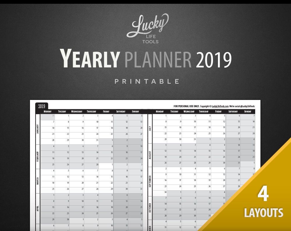 Yearly Planner / Calendar 2019 DATED Year at a glance by ...