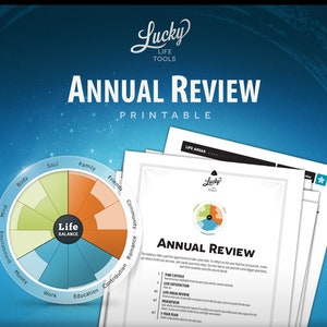 Revisão anual de final de ano (pessoal), por LUCKY Life Tools, PDF de 14 páginas para impressão, 8,5 x 11 (tamanho carta) - formato de fichário