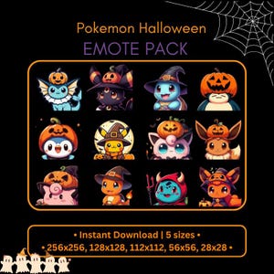 Halloween Pokémon Emote Pack 12x - Läskig, Spöklik, Pumpa, Söt Discord Server, Emoji, Klistermärke, Eevee, Pikachu, Bulbasaur Twitch PNG 256