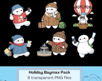 Holiday Cute Baymax Gift Clipart Hot Air Balloon Hat Ticket Clipart Printable PNG NY Travelling