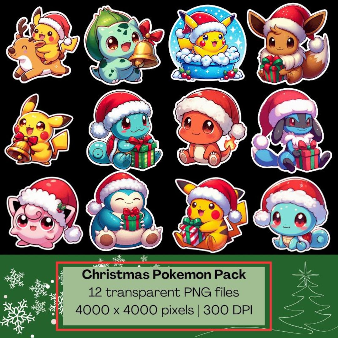 Christmas Cute Pokemon Pikachu Squirtle Snorlax Jigglypuff Charmander  Lucario Bulbasaur Reindeer Sticker Clipart Printable PNG - Etsy, image size:1080x1080
