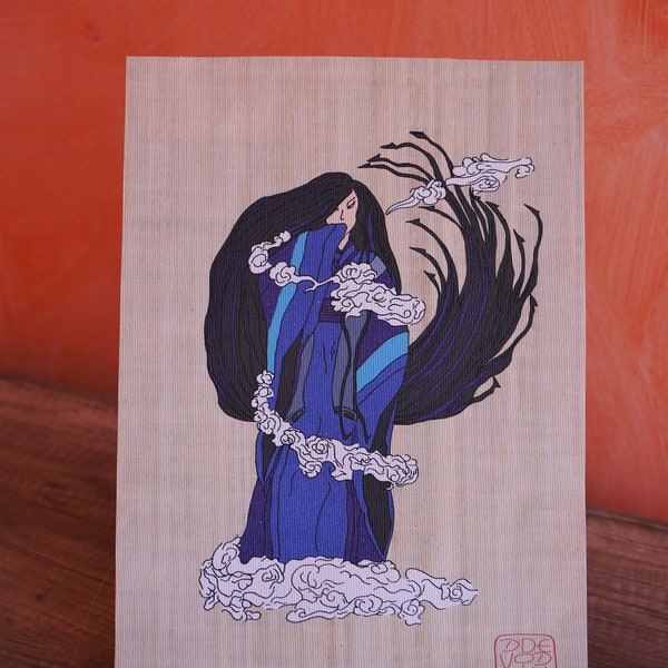 Japan Art, Art print Japanese Woodblock, Moku Hanga, Harionago, 針女子, Wall Art Vintage, Yokai, A4 100% Cotton Canvas