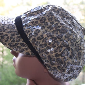 Vintage Leopard Print Sequin Newsboy Cap: Cabby Hat (Size 22 in)