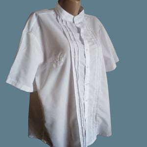 White summer collarless men&#39;s shirt Grandad collar shirt Mandarin collar men&#39;s shirt Grandfather buttoned Shirt