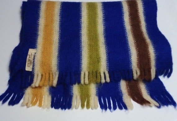 Blue wool striped scarf Winter warm scarf men Vintage | Etsy