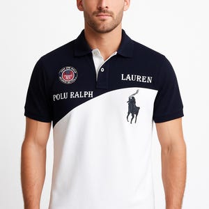 Vintage Ralph Lauren POLO shirt Black Grey White embroidered Golf shirt  men Short sleeve t shirt size S