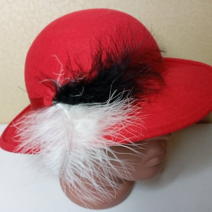 Red brim ladies hat English style felt Brim hat Ascot Ladies Cloche hat with feathers