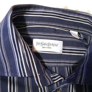 Vintage Designer shirt Blue White striped cotton shirt Men&#39;s button down shirt Long sleeve shirt