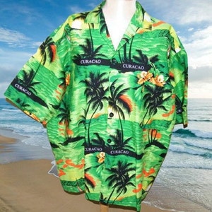 Laud Green Hawaiian shirt Vintage Aloha shirt surfer shirt summer tropical paradise shirts oversized 80&#39;s bright plus size shirt