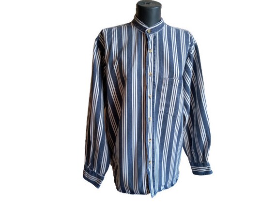 Grandad Shirt Boho Men's Tunic Shirt White Blue Striped | Etsy
