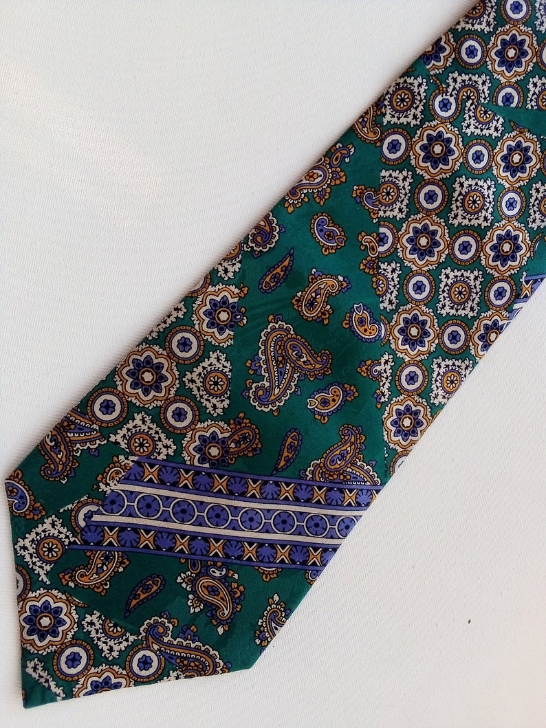 Emerald green silk tie Paisley print necktie Floral Novelty | Etsy
