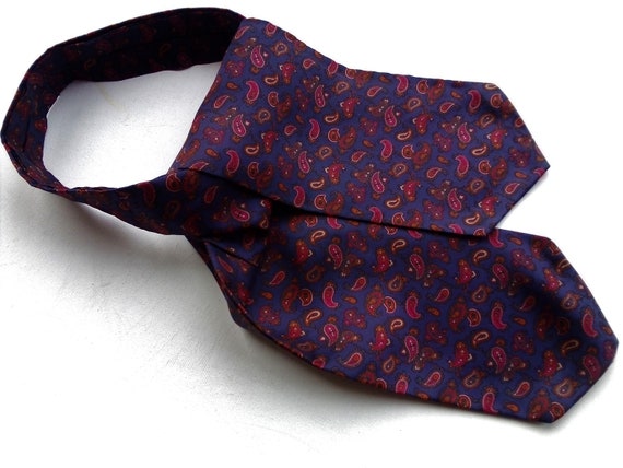 Vintage Navy blue Paisley ascot tie Retro gentleman cravat | Etsy