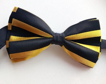 Vintage Black yellow bow tie Festival self-tie bow Gentlemen&#39;s tie Dandy tie Wedding Grooms tie Ceremonial Striped necktie Classik bow tie