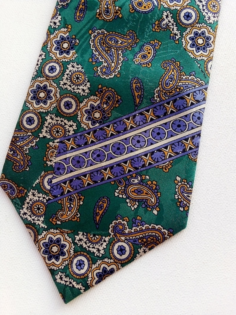 Emerald Green Silk Tie Paisley Print Necktie Floral Novelty | Etsy